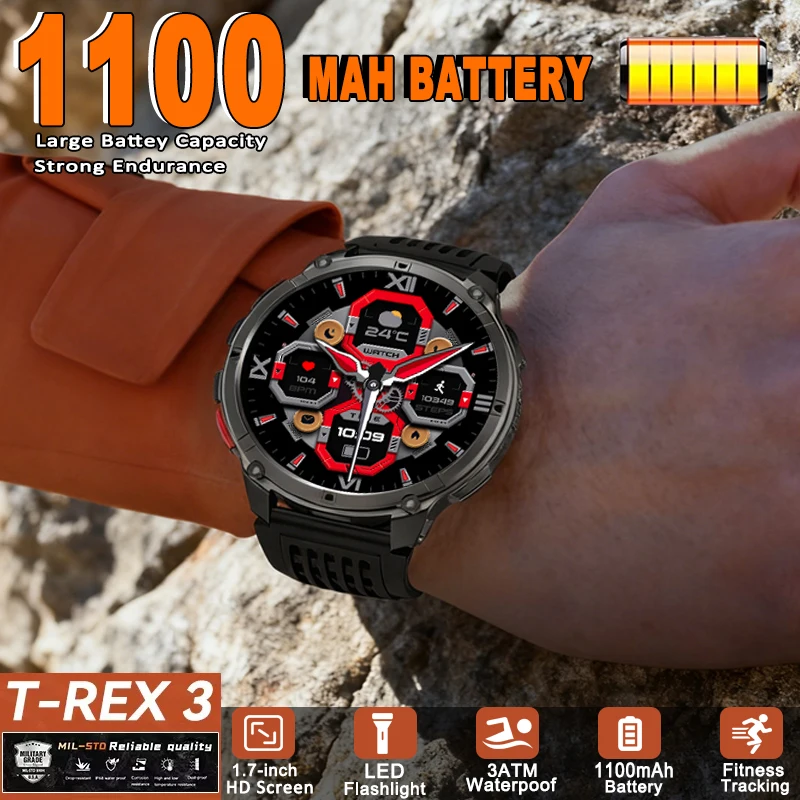 

202New T-Rex3 Ultra Smart Watch 1100mAh Battery GPS Tracking Compass IP69K Waterproof Sports Military Tracker for Outdoor Activi