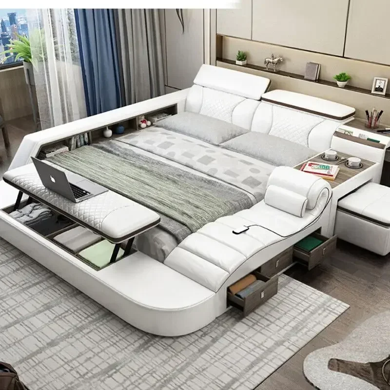 

Girls Storage Bed Double Luxury Smart Nordic Beauty Bed Tatami Japanese Sleeping Leather Wood Camas De Casal Modern Furniture