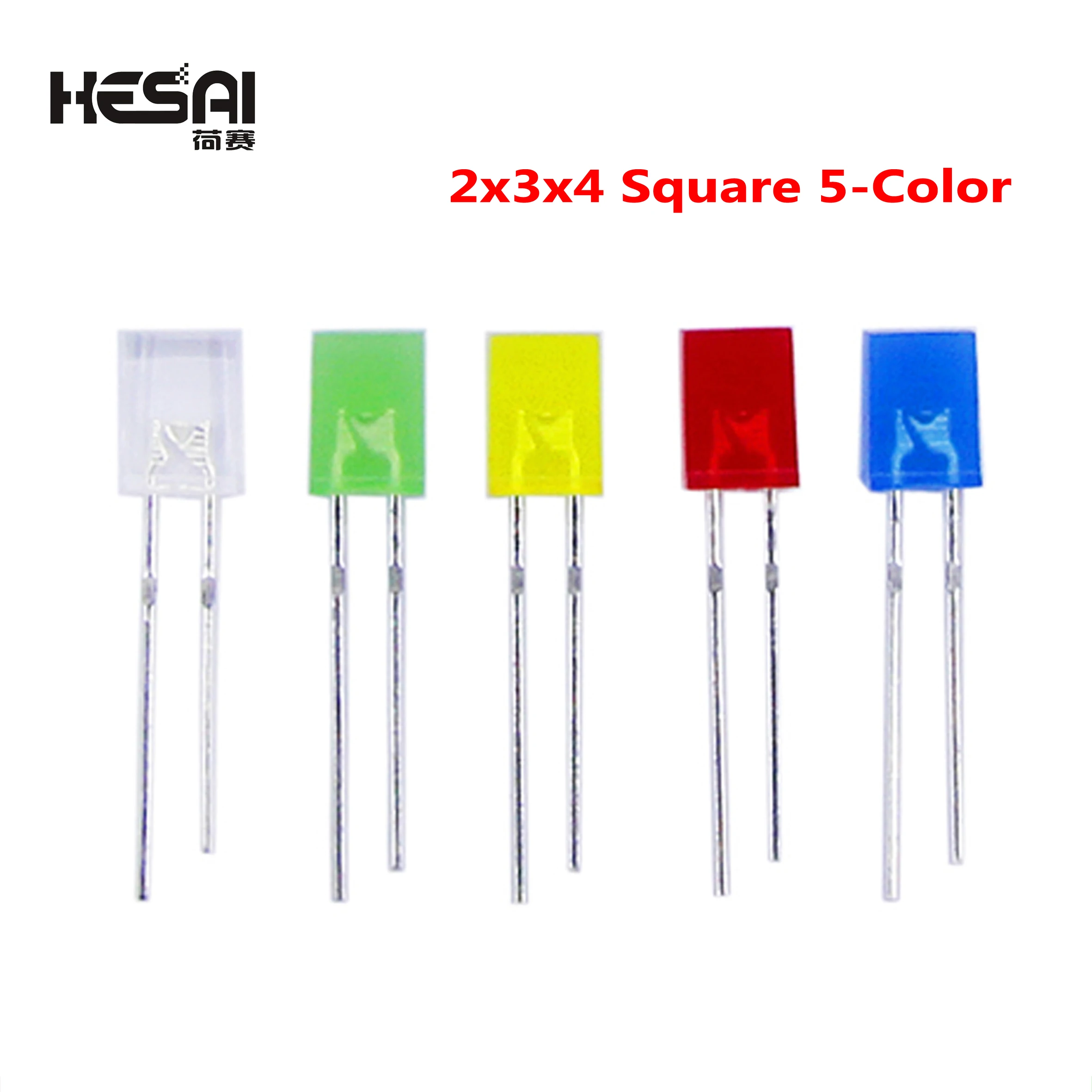 100 sztuk/partia 2x3x4 kwadratowe 5-kolorowe krótkie nogi dioda elektroluminescencyjna LED In-Line koraliki do lampy LED komponenty elektroniczne DIY