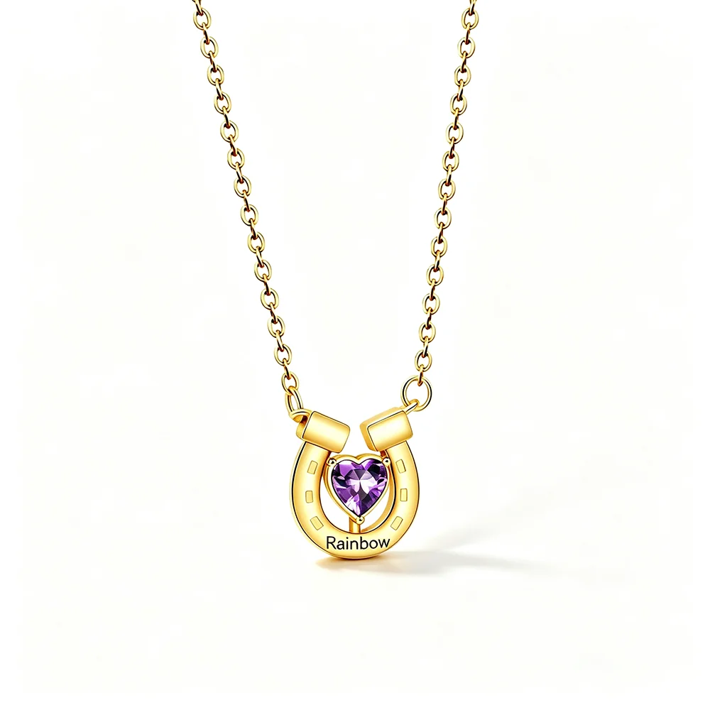 2026 New Arrival Women's Engraved Horseshoe Necklace DIY December Birthstone Custom Gift Stainless Steel Necklace Jewelry Gift