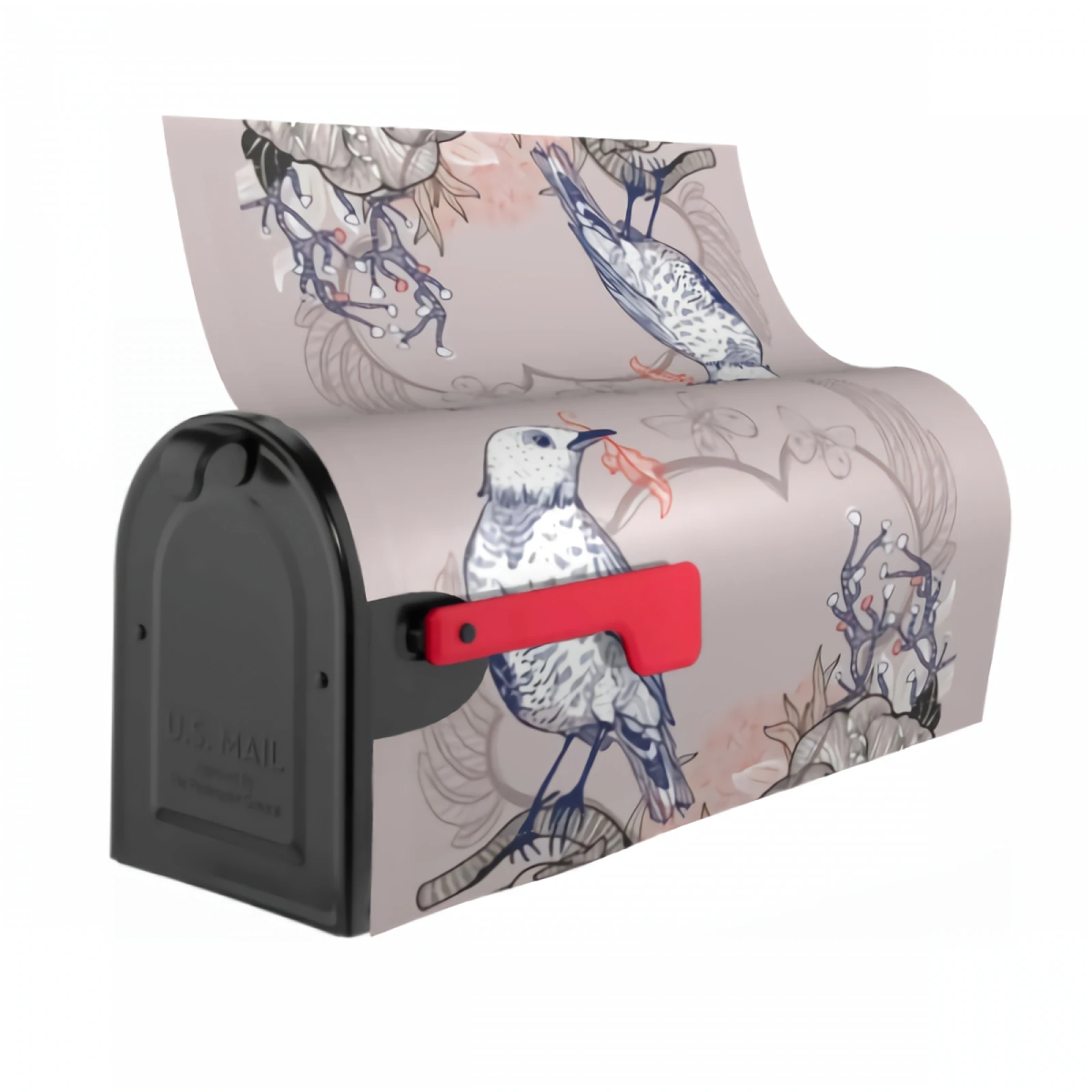 Blue Forest Bird Magnetic Mailbox Cover Blooming Wild Rose Magnetic Mailbox Cover Waterproof Mailbox Wraps Post Letter Box Decor