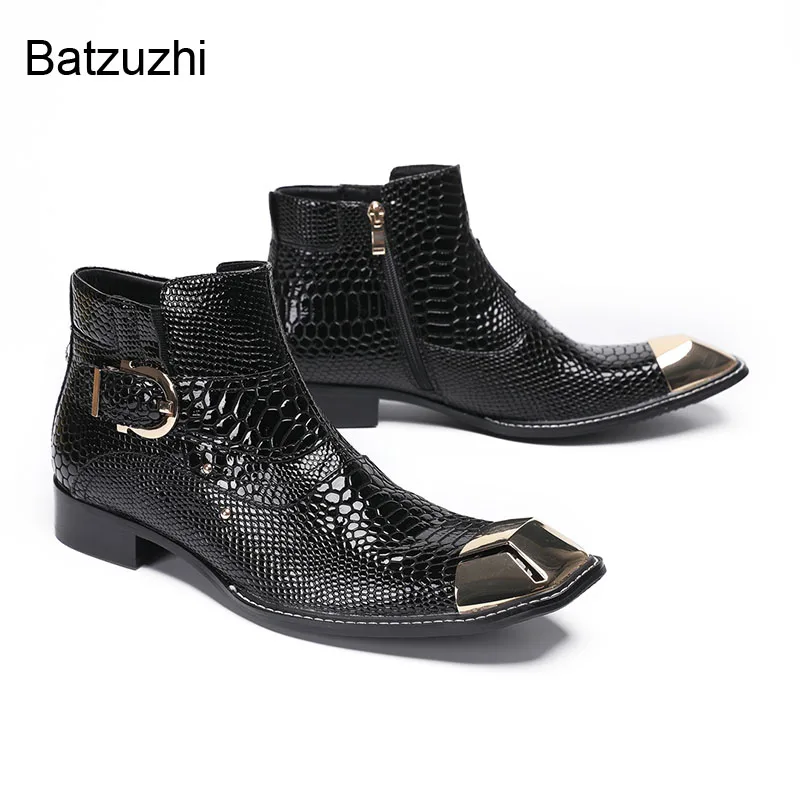 

NEW Fashion Square Toes Handmade Men's Black Genuine Leather Ankle Boots Zip Man Party Shoes, Big Sizes 38-46!