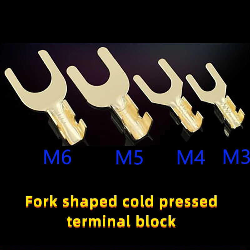 100pcs  Fork Terminal Block Fork-shaped Bare Cold-pressed Terminal U-shaped Y-shaped Lug Grounding Lug M3 M4 M5 M6
