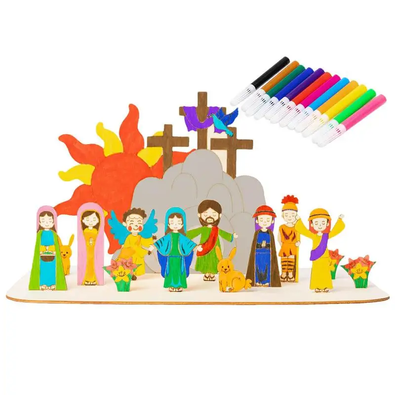 

easter scene wooden decoration DIY Jesus Nativity Scene Ornament set Easter Resurrection decor For Living Room Bedroom Tabletop