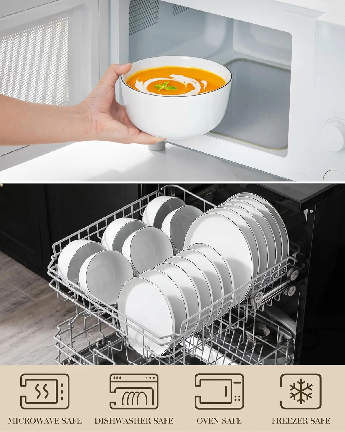 18 Pieces Gourmet Porcelain Dinnerware Sets, Premium Plates and Bowls Set, High-Fired Dishes Set for 6, Chip & Scratch Resistant