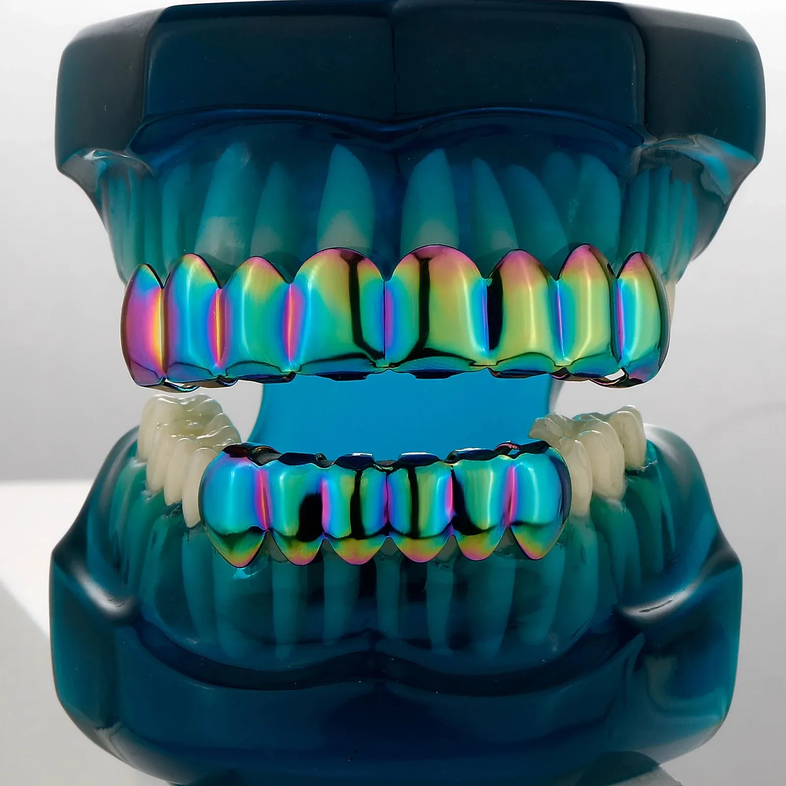 Rainbow Color Hip Hop Grillz Set 6-8 Teeth Smooth Surface Quenched Men Women Top & Bottom Shinny Punk Rapper Jewelry Accessory image 5