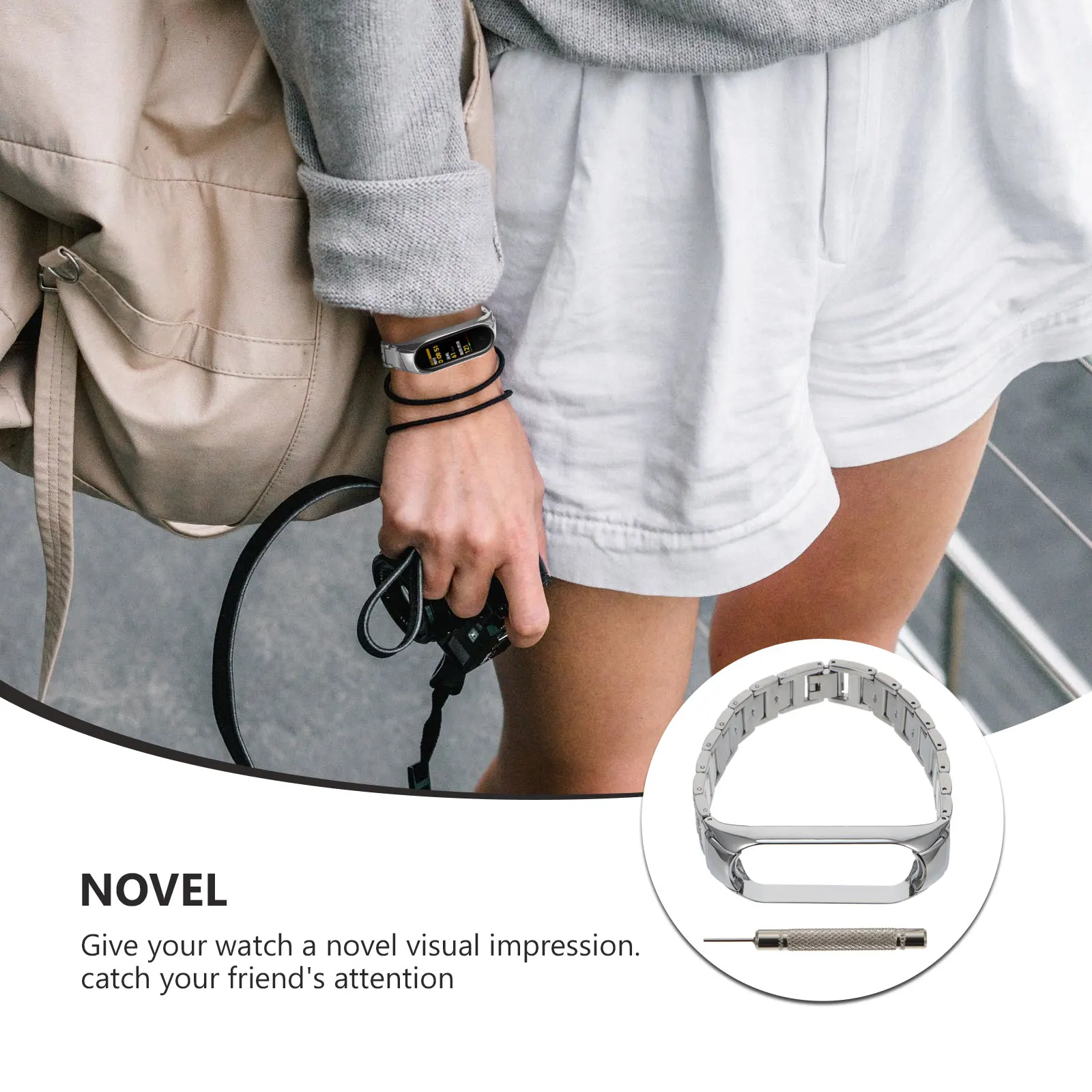 

Compatible Metal Wristband Belt Watchband Replacement Number Strap for Smart Bands