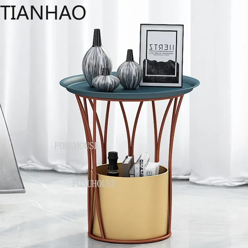 Modern Furniture Sofa Side Table Creative Magazine Storage Rack Nordic Round Luxury Iron Coffee Corner Storage Coffee Table