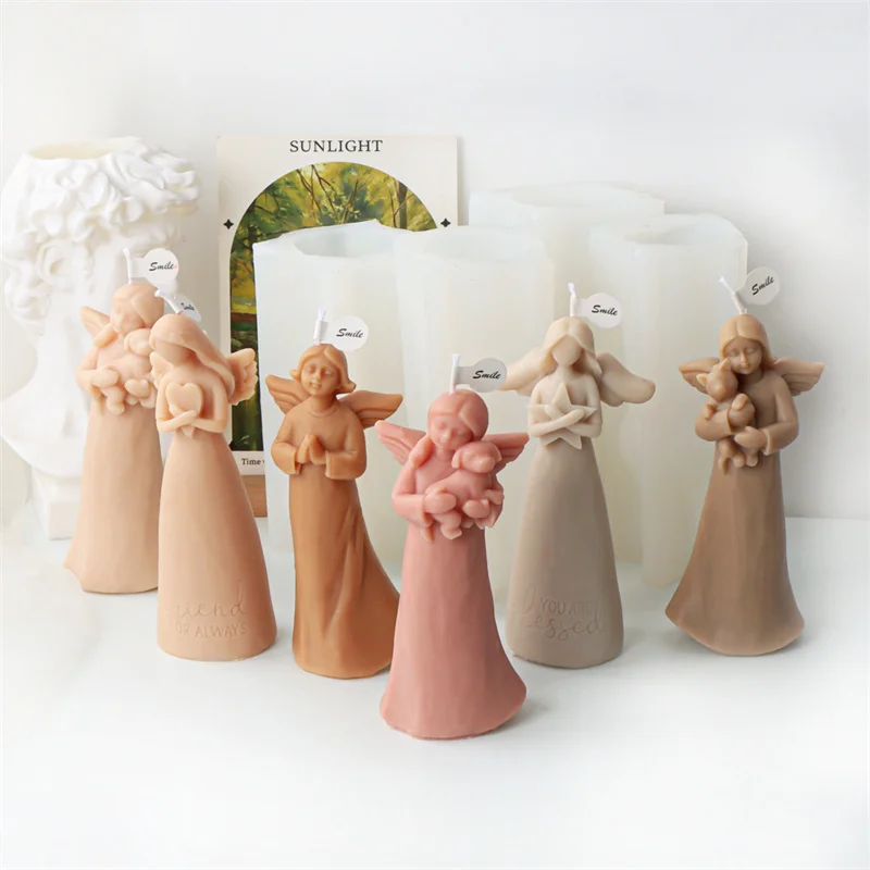 Hug yıldız genç cadı silikon mum kalıp tutun kedi prenses bebek peri reçine döküm DIY mübarek aşk kalp melek heykeli aracı