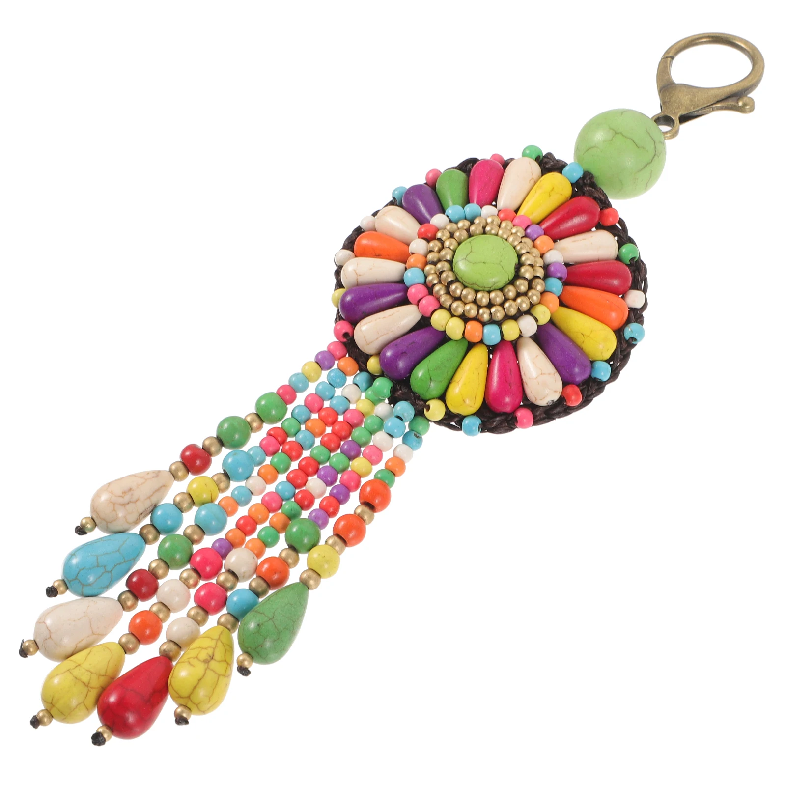 

Handmade Ethnic Style Keychain Colorful Flower Pendant Chain Decorations Durable Metal Exquisite Craftsmanship Gifts