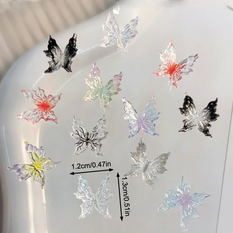 20pcs 3D Gradient Color Butterfly Nail Resin Drill Decorations Ice through Temperature Softening Nail Accessories