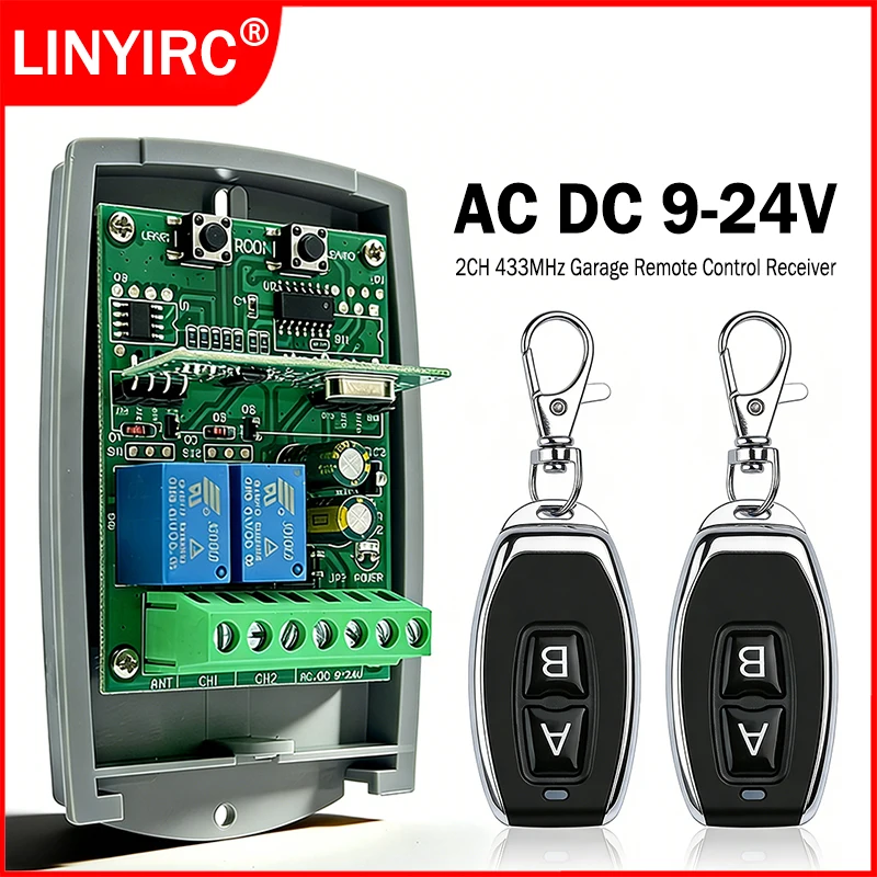 New Universal 433MHz Garage / Gate Remote Control Receiver Module 2CH Relay 433.92MHz Fixed Code Rolling Code Garage Door Opener