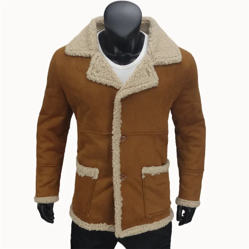 Winter Man's Jackets Thick Warm Lapel Fleece Jackets Man Lambswool Lined Fleece Faux Fur Wool Liner Biker Outerwears Male Cloth