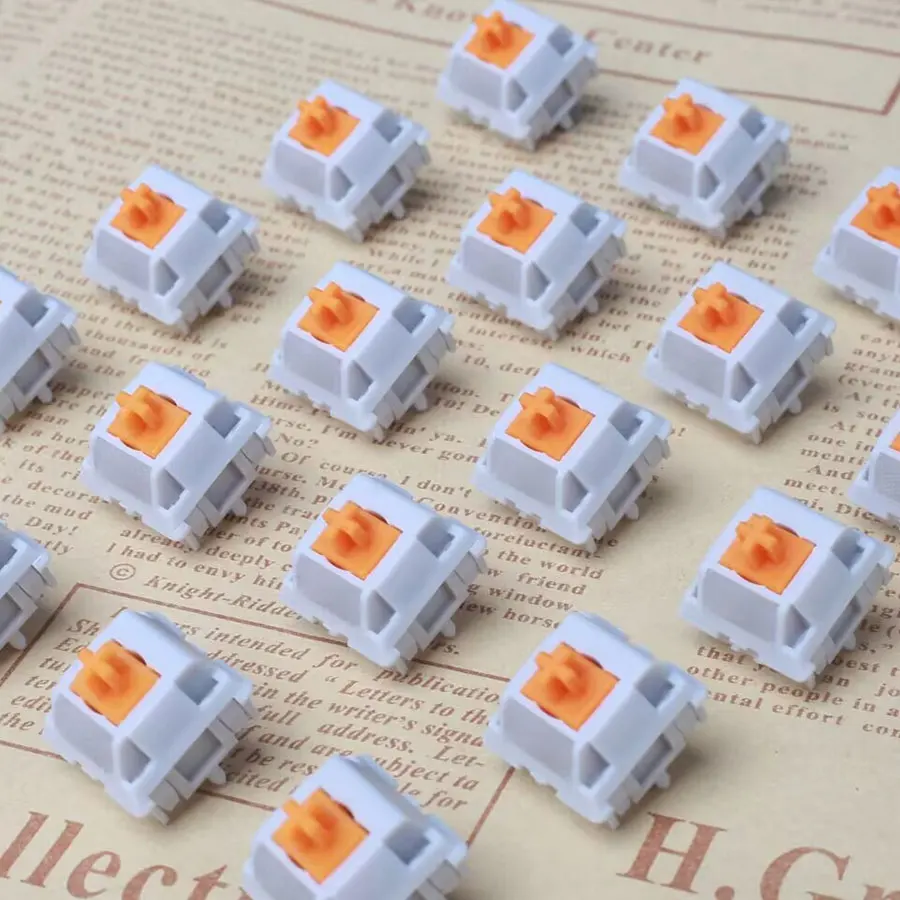 

Промышленный оранжевый переключатель, тактильный, 57 г, предварительно наклонный 5-контактный выключатель с горячей заменой, UPE для механической игровой клавиатуры Mx