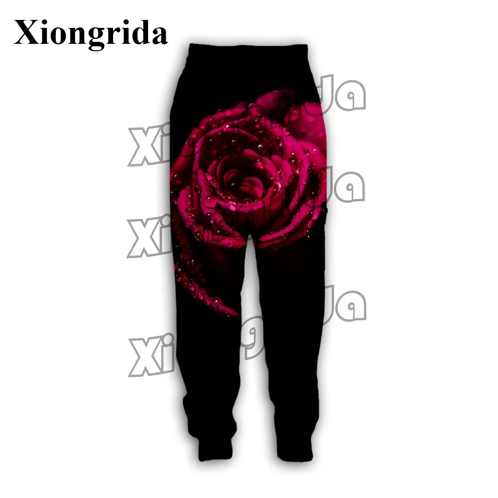 Vintage Rose Print Sweatpants Men Casual 3D Floral Hip Hop Sport Pants Unisex Harajuku Fashion Flower Long Print Trousers