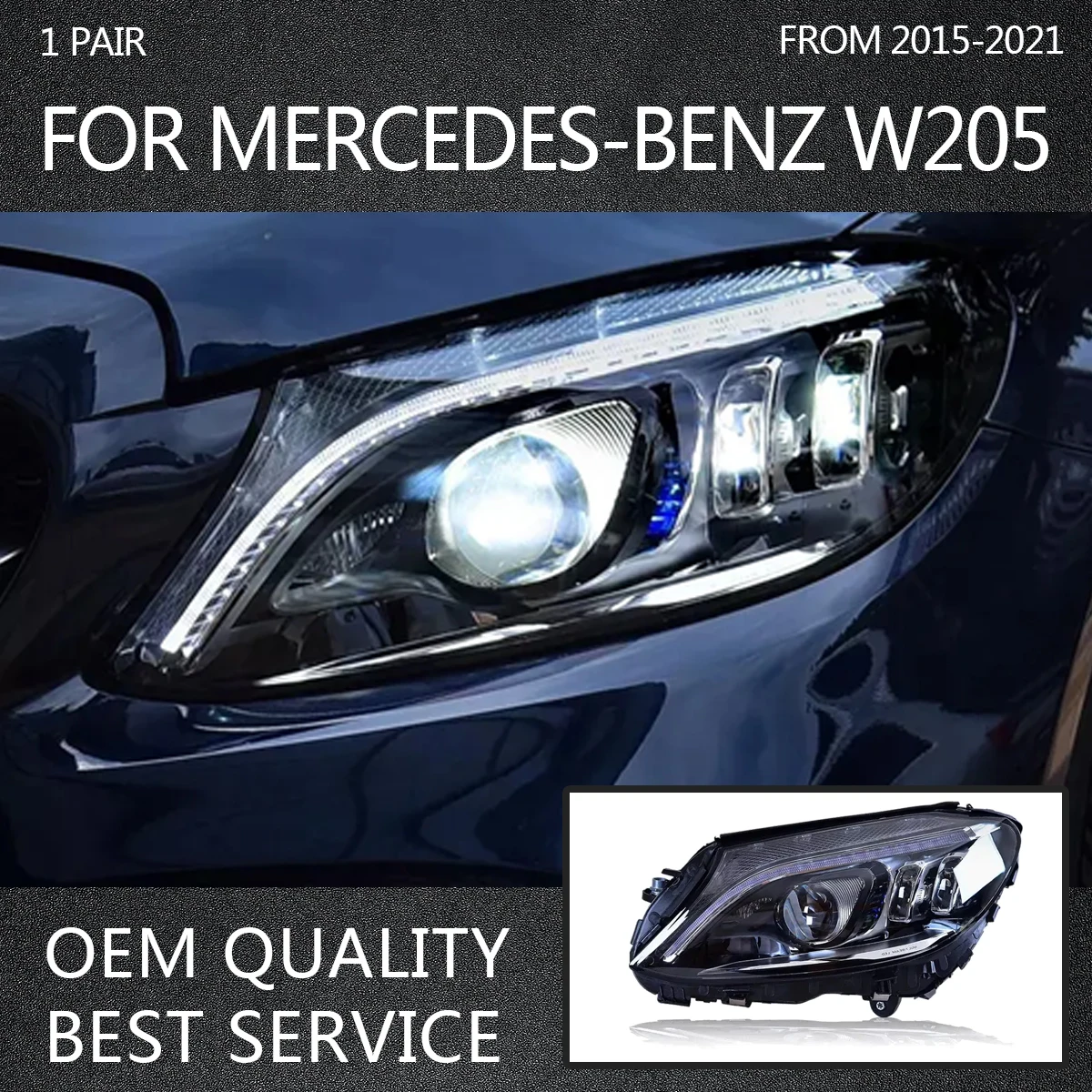 

For Mercedes-Benz new C-class W205/C260L/C200L/C180 modified AMG streamer steering LED 15-21 geometric headlamp assembly