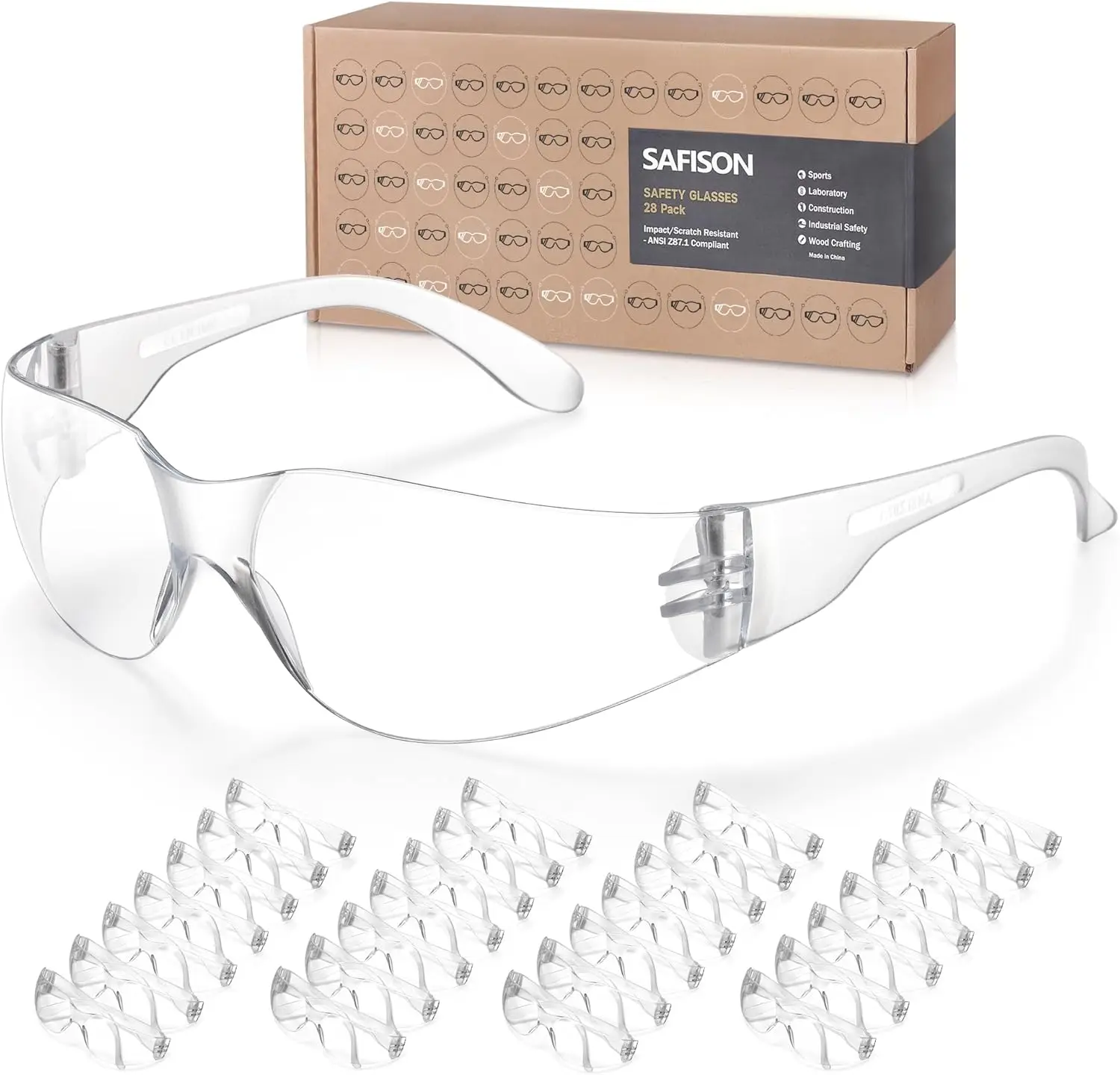 

28 Pack Clear Safety Glasses Impact & Scratch Resistant Polycarbonate Protective Eyewear for Construction Shooting Sports