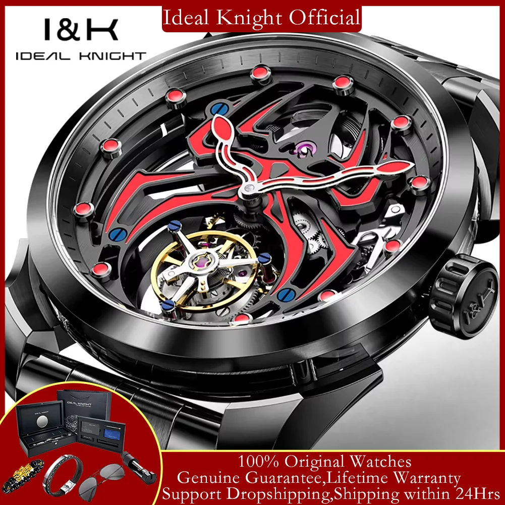 

IDEAL KNIGHT 6802 Real Tourbillon Mechanical Watch for Men Luminous Spider Armor Series Limited Edition Luxury Men's Wristwatch