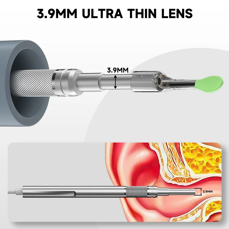 Visual Ear Camera 5'' IPS Screen HD1080P 3.9MM Digital Ear Sticks USB Ear Picker 6LEDs Ear Spoon Video Ear Wax Removal 3000mAh