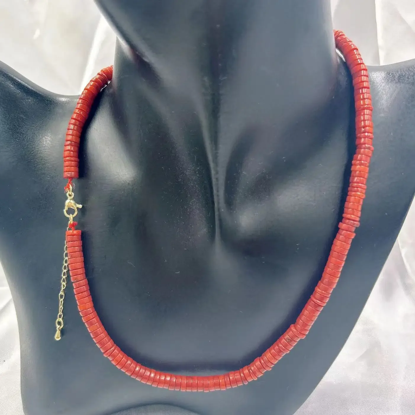 6mm Small Dark Orange Red Elegant Jewelry Gift Vintage Flat Round Natural Sea Bamboo Coral Short Collar Necklace 17inch