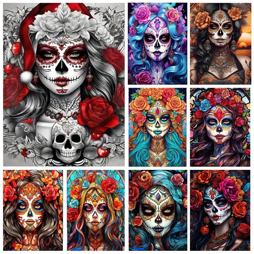 

Mexican Catrina Sugar Skull Girl Diamond Painting for Adults,Day of The Dead Picture of Rhinestones Gothic Woman diy Wall Art