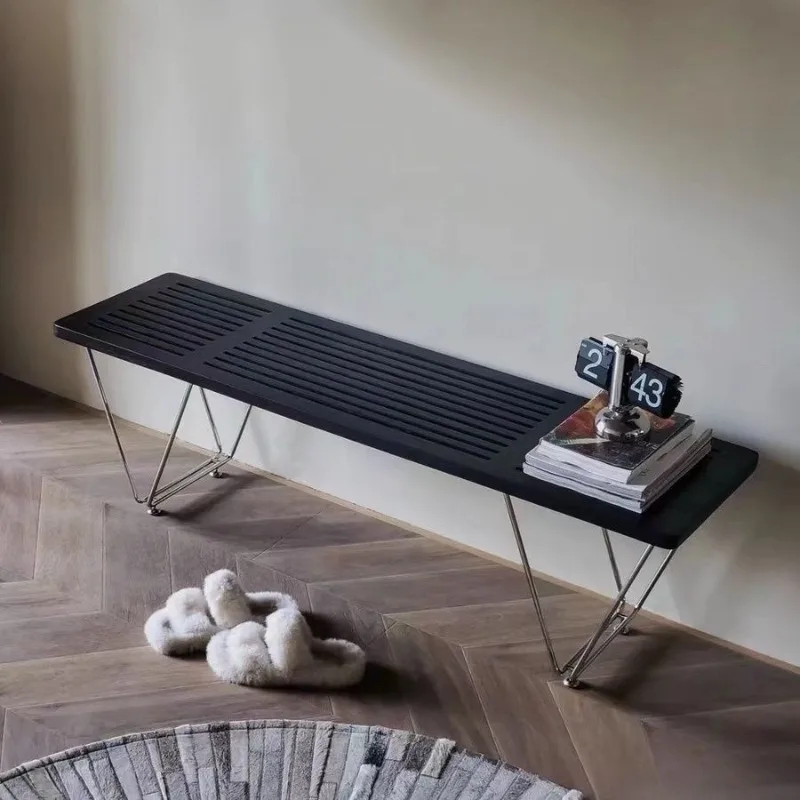 

Nordic Solid Wood Bench, Vintage Style Entryway Stool for Dining, Bedroom, or Closet Seating Solutions Ottoman Storage Bench