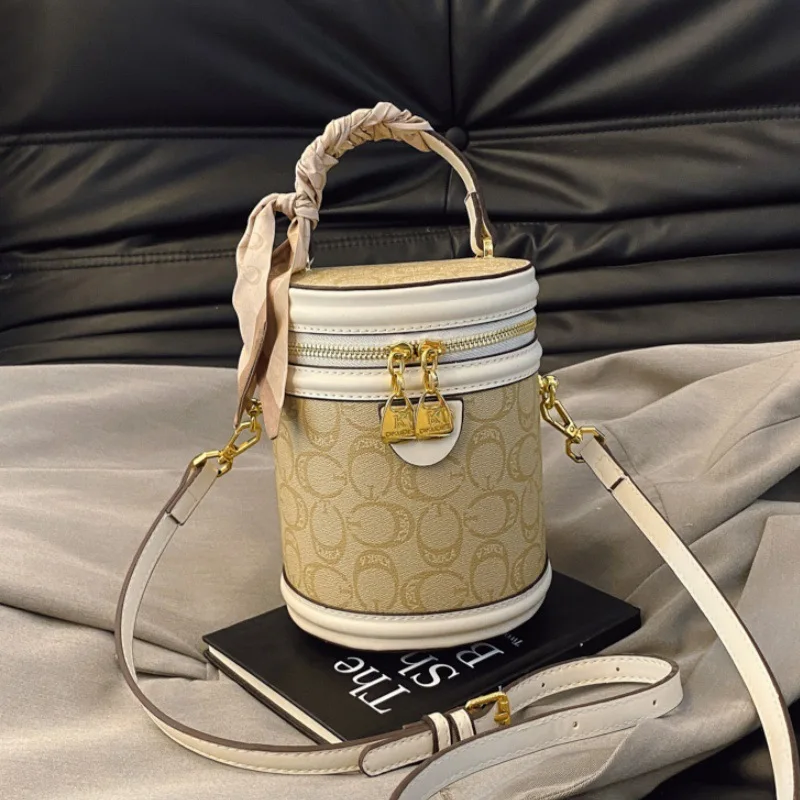 

2025 Y2K Bucket Bag - Trendy Printed Shoulder Purse, Vegan Leather Crossbody & Top Handle Bag, Boho Chic Cylinder Handbag