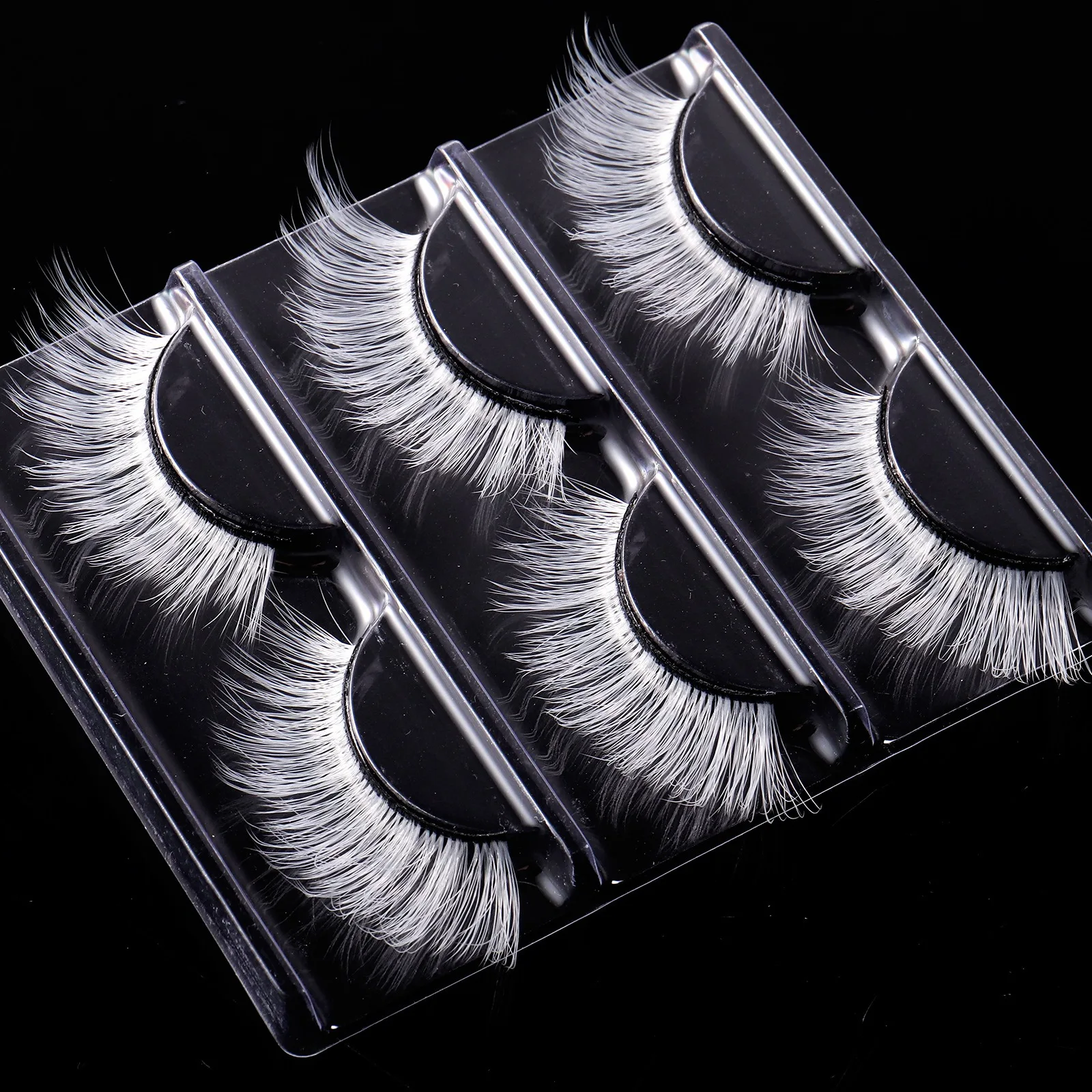 New white 3 pairs of false eyelashes, vacation style, stage makeup, cosplay, party, natural, lightweight, ultra light, reusable