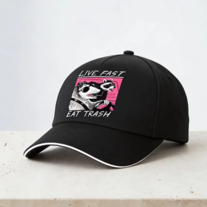 

Live Fast! Eat Trash! Baseball Cap fashion Design Men Women summer visor hat cool Adjustable golf Snapback hats