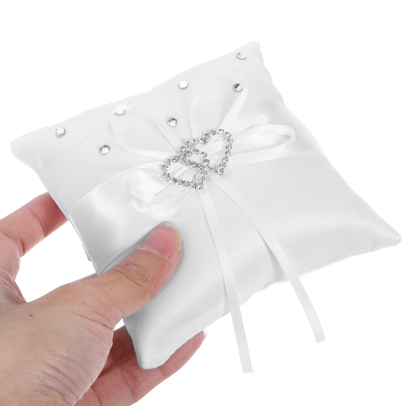 

10x10cm Double Heart Bridal Wedding Ring Pillow Cushion Satin Ribbons Sparkling Rhinestones Purple Wedding Ring Pillow