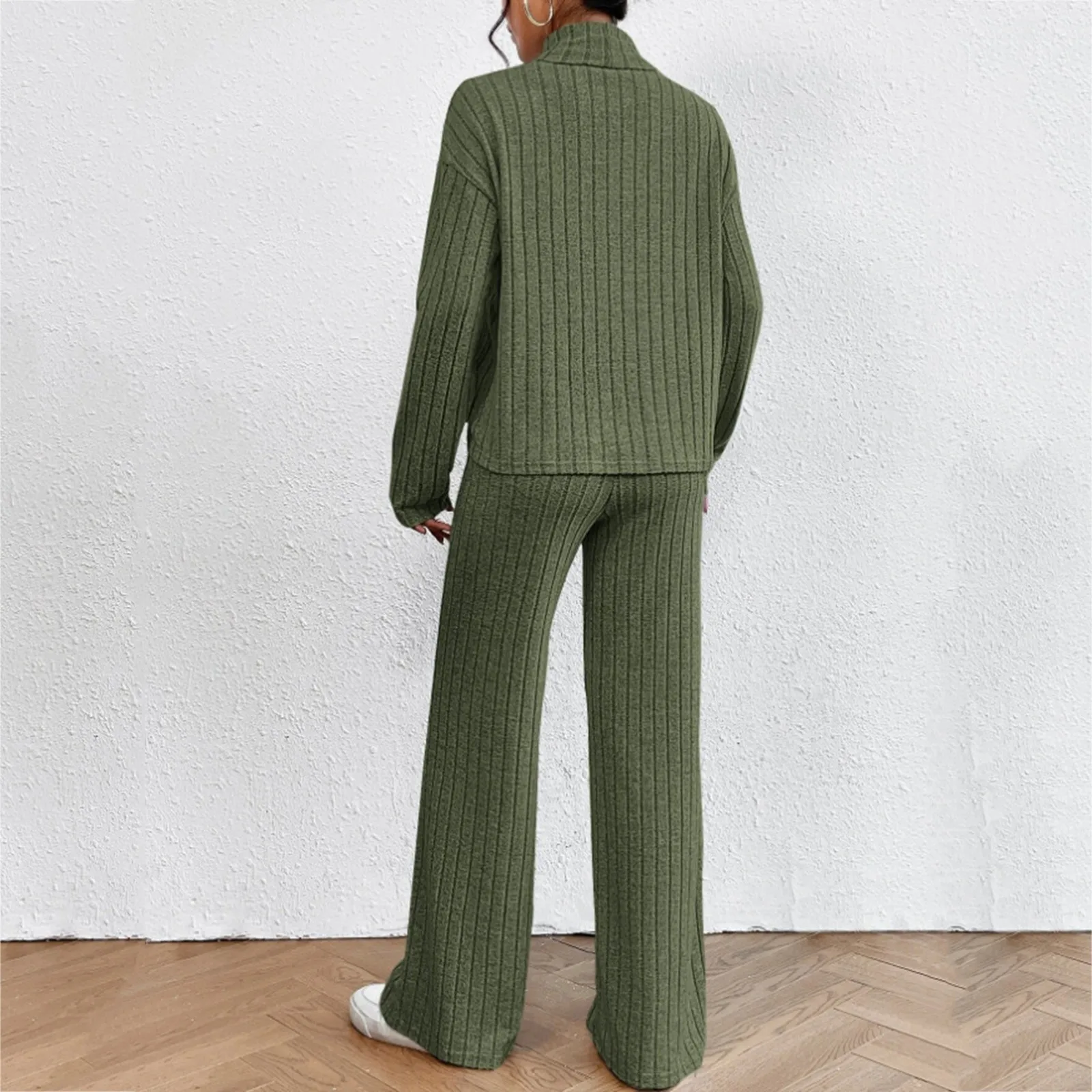 2024 Spring Knitted 2 Piece Sets Women Tracksuit Long Sleeve Vintage Sweater Crop Top Flare Pants Stretch Matching Suit Outfit