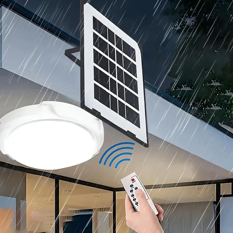 

60-500W Solar Ceiling Light, Remote Control, Indoor/Outdoor, Auto on/Off, Solar Powered, Easy Install