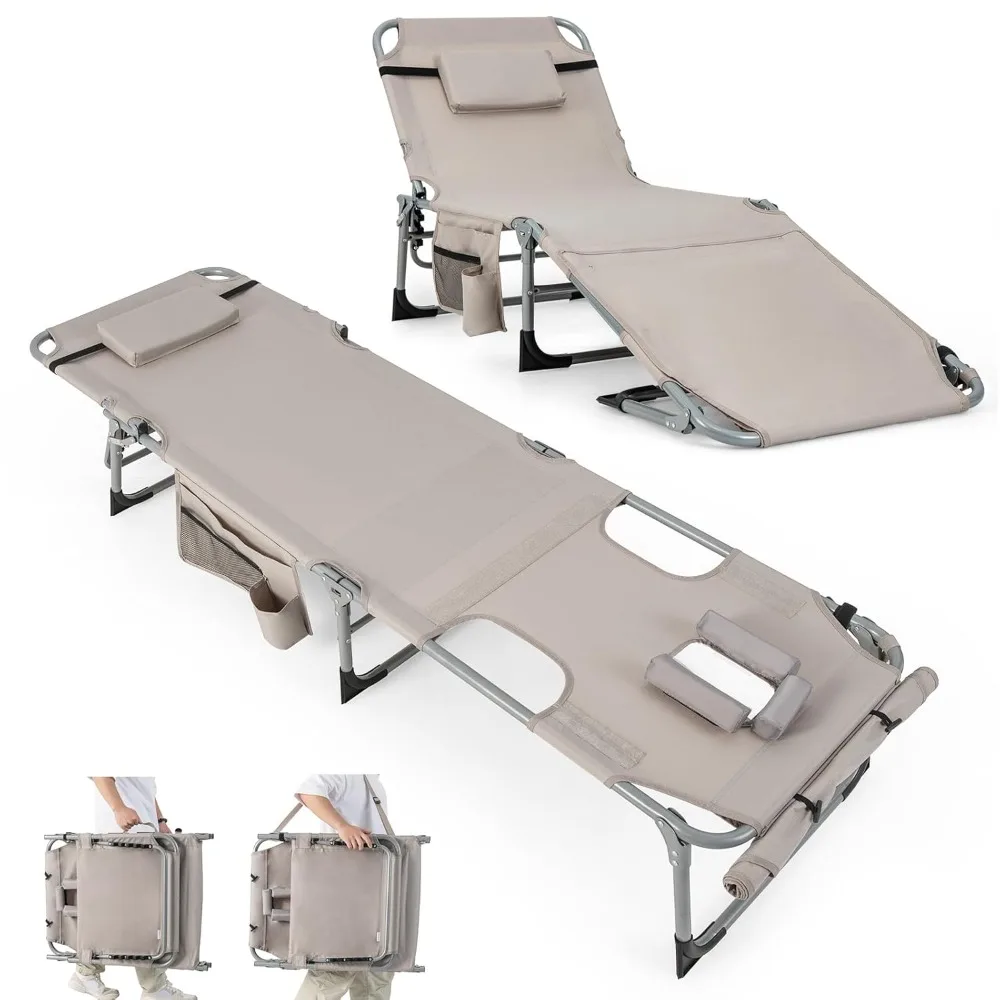

Tanning Chair, 330LBS Beach Lounge with Face Arm Hole & Hand Shoulder Strap, Folding Layout Sunbathing Chair, Customized