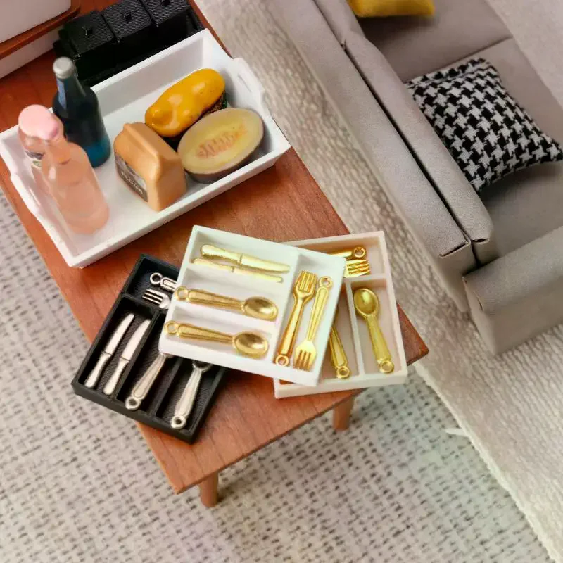 

5Pcs 1/12 Dollhouse Tableware Sundries Storage Tray Table Drawer Storage Case Dressing Desk Jewelry Stationery Organizer