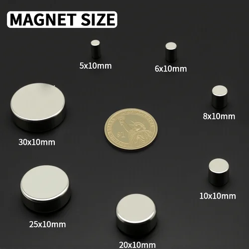Imagen 2 del producto Imán redondo súper fuerte, potentes imanes de neodimio N35 NdfeB, imanes magnéticos permanentes, imán para refrigerador, 10x10, 20x10, 30x10mm