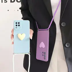 A 12 22 51 71 Crossbody Lanyard Love Heart Case For Samsung Galaxy A12 A22 4g 5g A51 A71 A31 M32 M33 M53 M23 Cord Silicone Cover