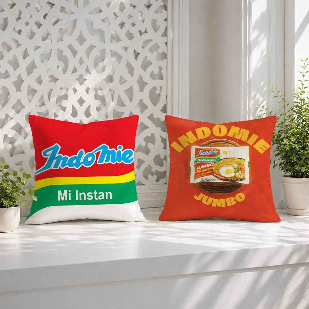 Food Logo I-Indomie Cushion Cover Wrinkle-Resistant Short Plush Pillow Case Breathable Machine-Washable