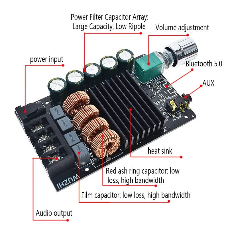 AEAK ZK-1002 HIFI 100WX2 TPA3116 Bluetooth 5.0 High Power Digital Amplifier Stereo Board AMP Amplificador Home Theater