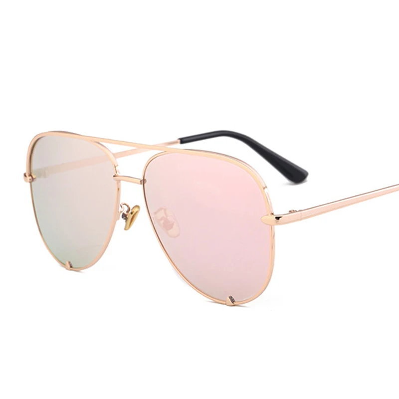 Brand Design Pilot Sunglasses Women Fashion Flat Top Mirror Lens Pink Metal Female Luxury Sunglasses Shades Alloy Oculos De Sol