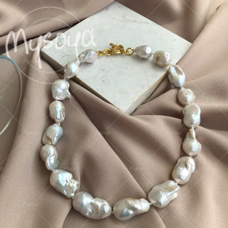 

MYSOYA 12-14mm Large White Baroque Pearl Necklace, Suitable for Birthday/Wedding/Mother's Day/Father's Day Gift A0908