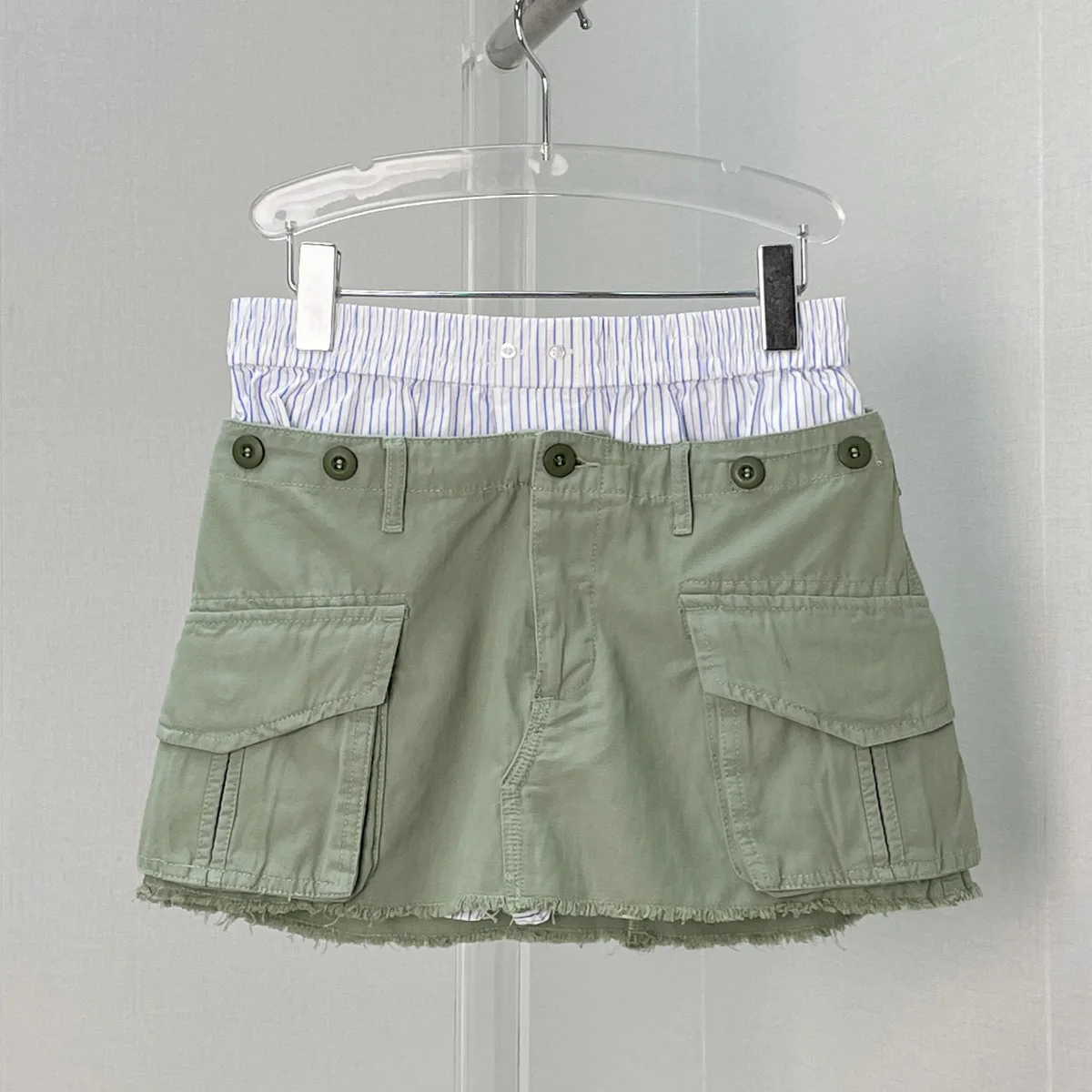 High Quality Women Fake Two Piece Cargo Mini Skirt Raw Hem Multi Pocket Casual Short Skirt lyt133786