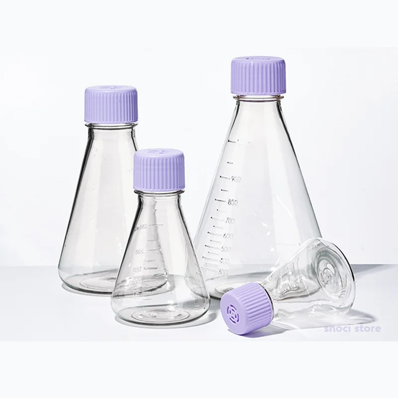 Sterile plastic bottle triangular shake flask cell culture flask shake flask PETG plastic conical flask shake flask