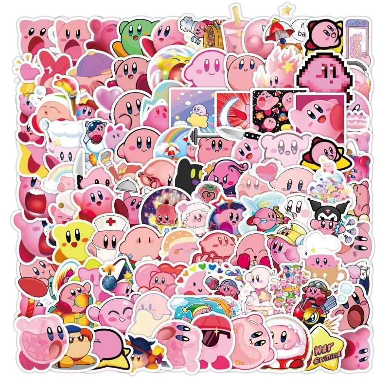 Pack d'autocollants Kirby Anime mignon, autocollants étanches pour étui de téléphone, peau d'ordinateur portable, emballage Kawaii, fournitures d'art, papeterie, 50 pièces, 100 pièces