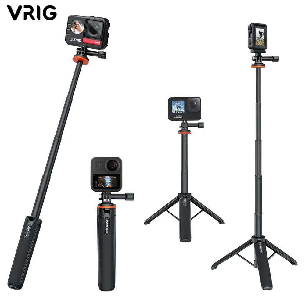 

VRIG TP-08 Extendable Selfie Stick Tripod for GoPro Hero 12 11 10 9 8 7 6 5 4 Insta360 X3 One R Osmo Action Camera Accessories