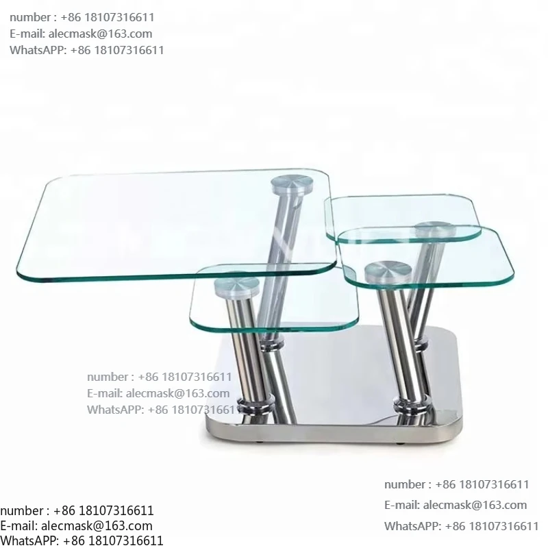 

Modern Style Home Goods Coffee Table Stainless Steel and 4 Tempered Glass 12mm Top with Full Motion for Living Room Furniture