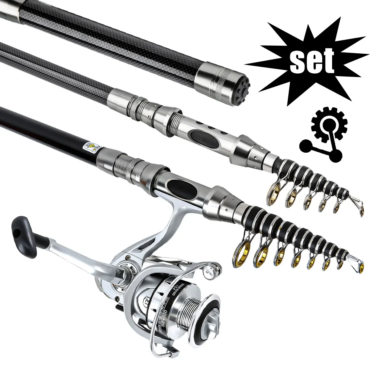 Long-Distance Casting Lure Fishing Combo Carbon Telescopic Spinning Rod Reel Bottom Fishing Sea Lake River Carp Bass Trout
