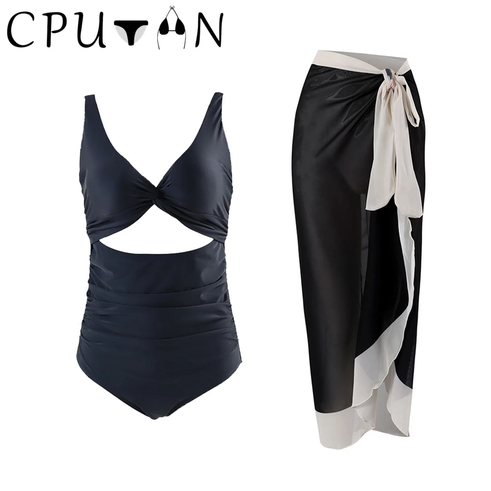 CPUTAN 2024 Sexy Push Up Bikini Set Tummy Control One Piece Swimwear Women Swimsuit Skirt Female Brazilian Biquini Bathing Suit