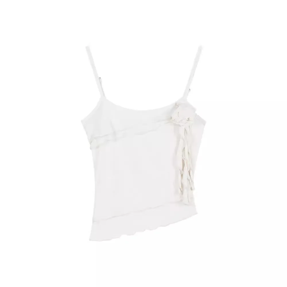 

Flower Mesh Camisole Tank Top For Spicy Women Paired with a Double Layered Lace Top