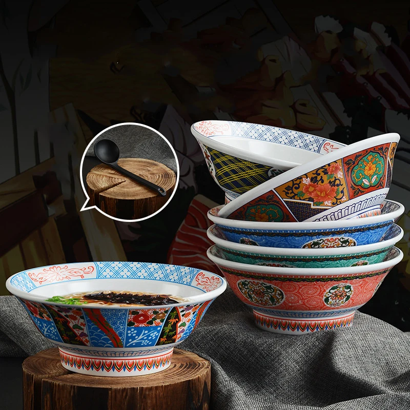 

Big Noodle Bowl Japanese Restaurant Melamine Dinnerware Round Large Soup Ware Sushi Shop Canteen Salad Bowl Food Display 1pcs