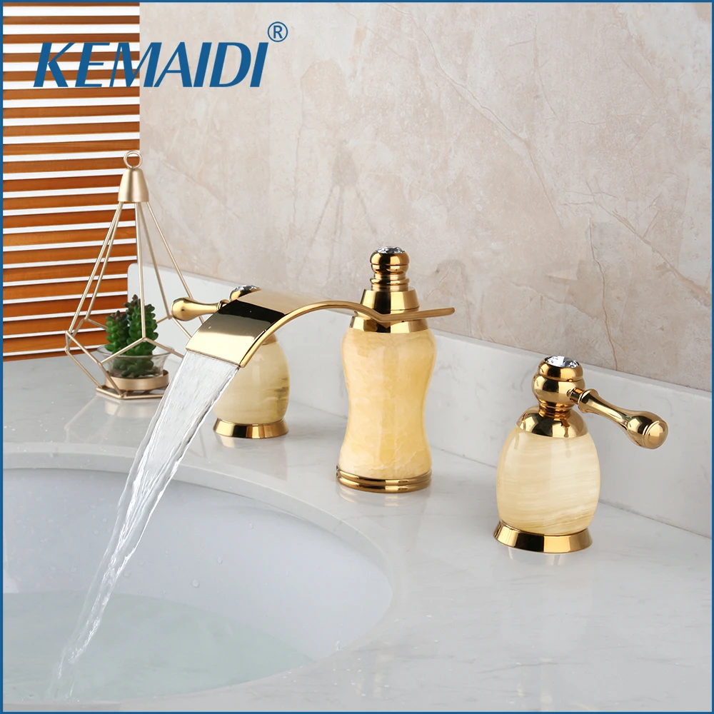 KEMAIDI Luxury Golden Tap Wall Mounted Bathroom Basin Sink Faucet Solid Brass Hot & Cold Mixer Golden Bathtub Faucets